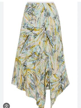 Diane von Furstenberg Light Green Asymmetric Reversible Floral-Print Skirt